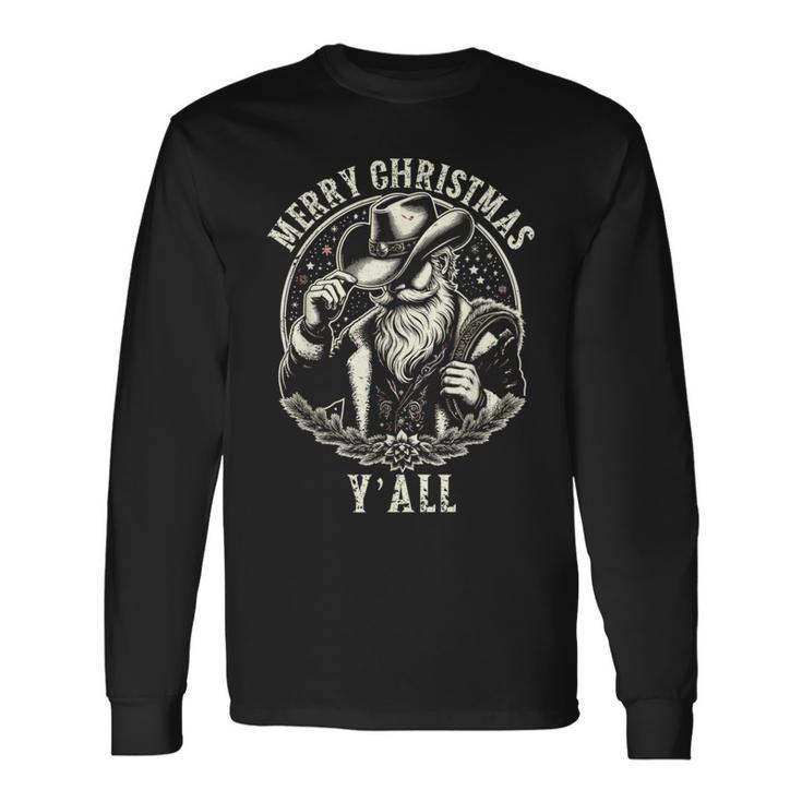 Cowboy Santa Claus Merry Christmas Y'all Western Country Long Sleeve T-Shirt