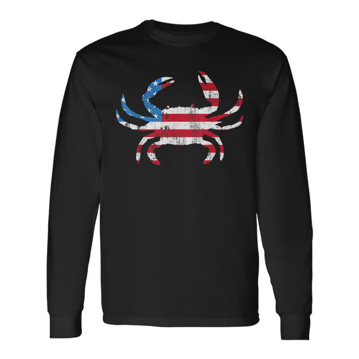 Crab Vintage American Flag Long Sleeve T-Shirt