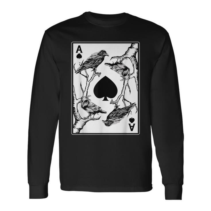 Crow And The Ace Of Spade Occult Death Aesthetic Tarot Card Long Sleeve T-Shirt