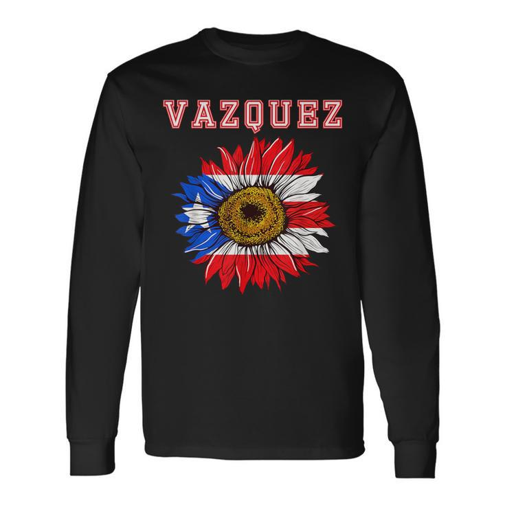 Custom Vazquez Surname Family Name Puerto Rico Flag Long Sleeve T-Shirt
