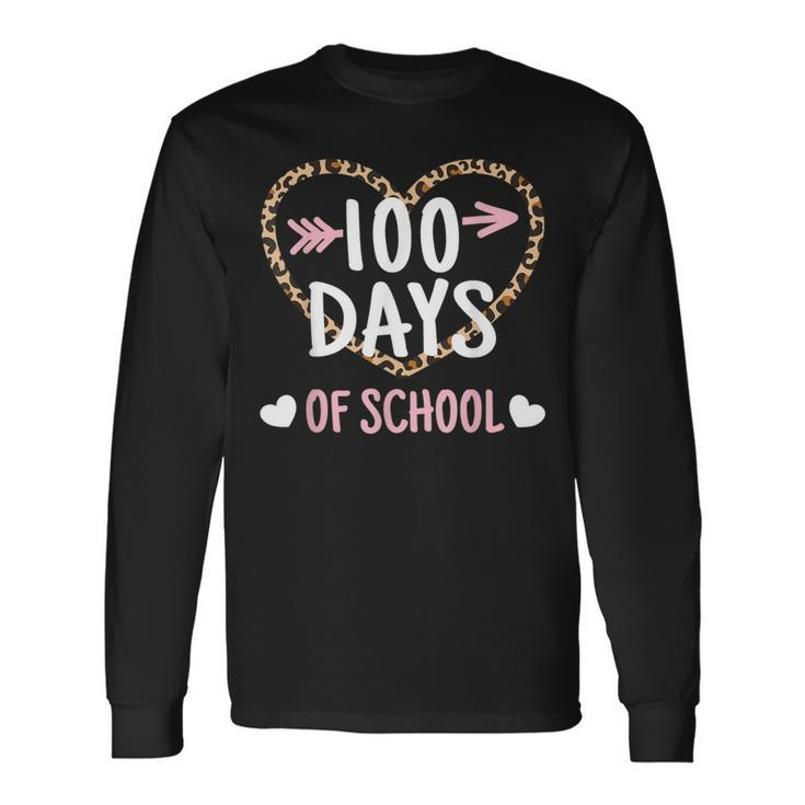 Cute 100Th Day Of School 100 Days Leopard Heart Boys Girls Long Sleeve T-Shirt