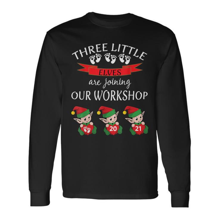 Cute 2021 Triplets Christmas Pregnancy New Baby Reveal Elf Long Sleeve T-Shirt Gifts ideas