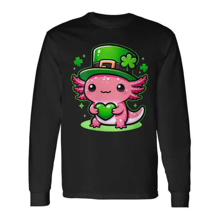 Cute Axolotl Kawaii St Patrick's Day Boys Girls Axolotl Long Sleeve T-Shirt