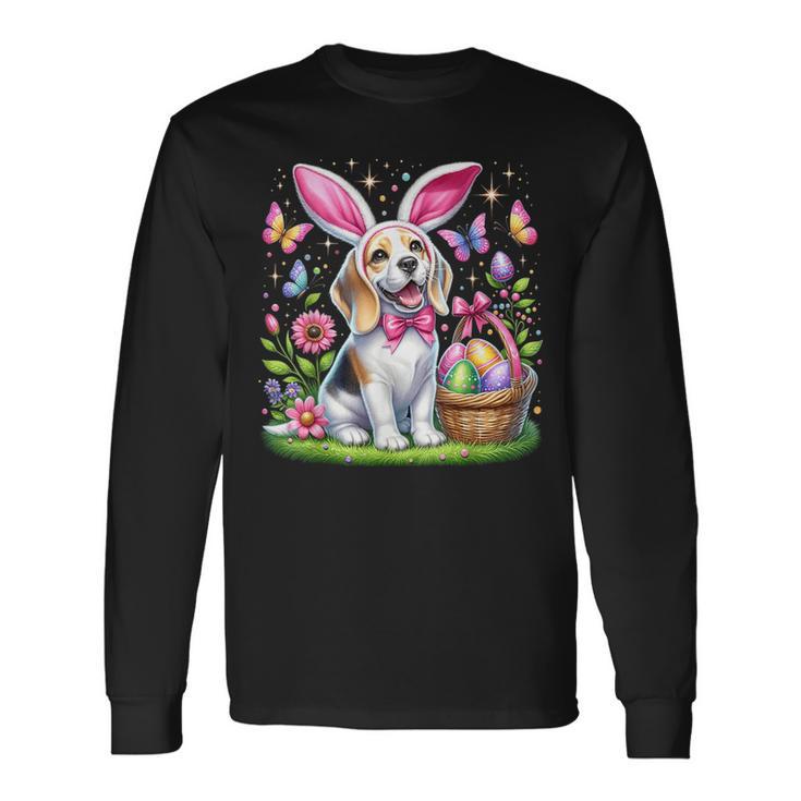 Cute Bunny Beagle Dog Easter Eggs Basket Easter Day Delight Long Sleeve T-Shirt