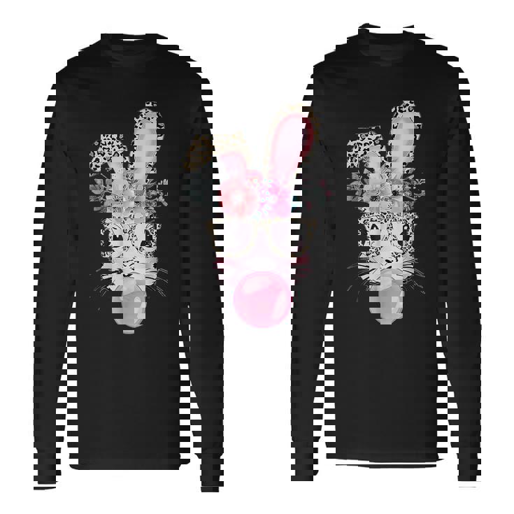 Cute Bunny With Leopard Glasses Bubblegum Easter Day Long Sleeve T-Shirt