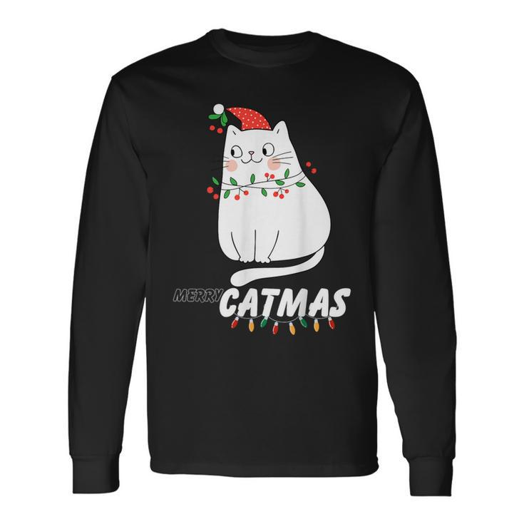 Cute Cat Merry Catmas Christmas Cat Lovers Santa Pajama Long Sleeve T-Shirt