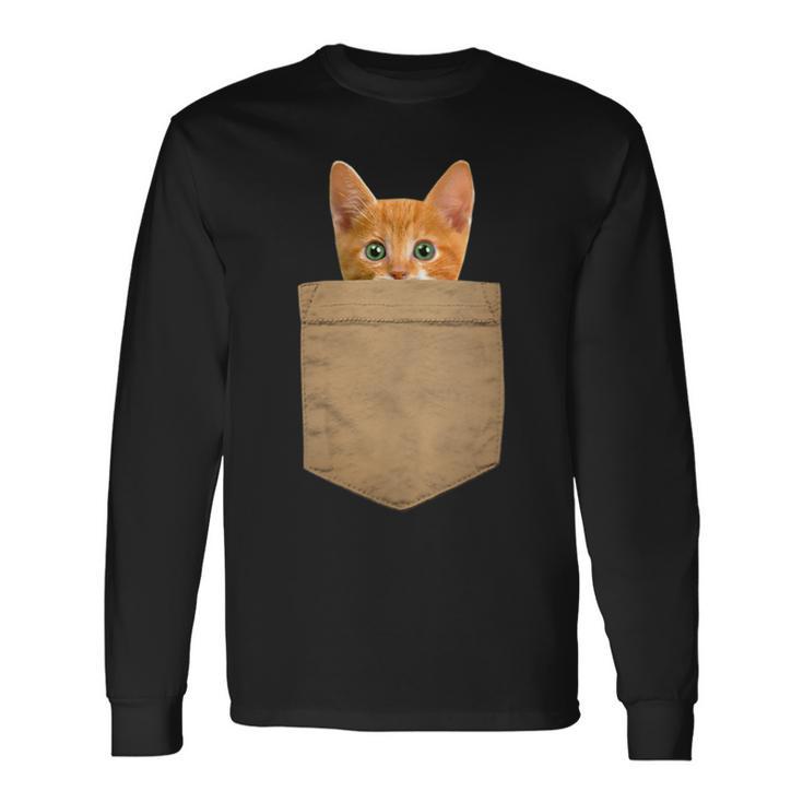 Cute Cat Orange Cat Kitty Cat In My Your Pocket Long Sleeve T-Shirt