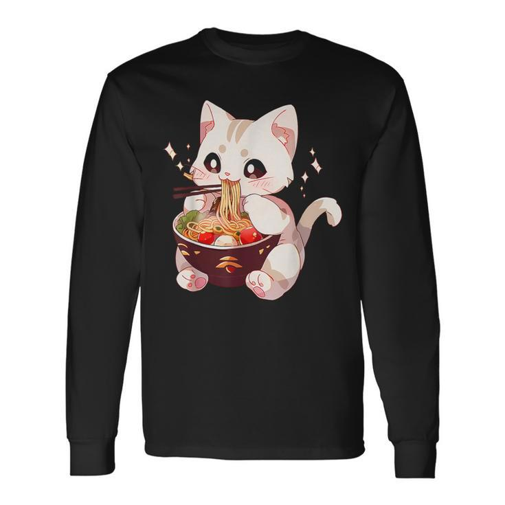 Cute Cat Ramen Noodles Kawaii Anime Girls N Japanese Food Long Sleeve T-Shirt