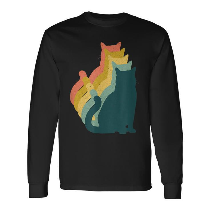 Cute Colorful Cat Costume 90S Style Vintage Kitten Retro Cat Long Sleeve T-Shirt