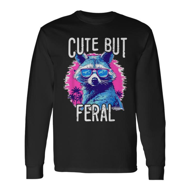 Cute But Feral Colorful Racoon With Sunglasses Long Sleeve T-Shirt