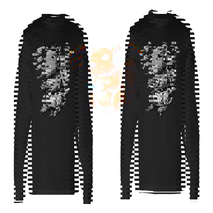 Cute Gaming Capybara Pewideojuego Gráfico Hombres Niños Niñas Camiseta de manga larga