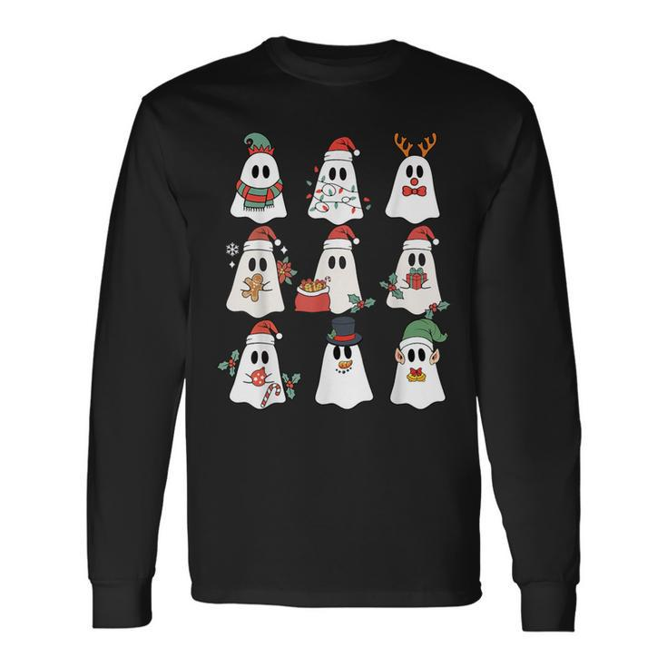 Cute Ghost Spooky Christmas Santa Hat Family Pajama Long Sleeve T-Shirt