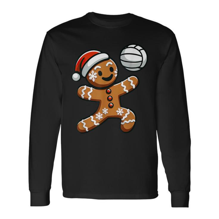 Cute Gingerbread Man Volleyball Christmas Kid Boys Long Sleeve T-Shirt