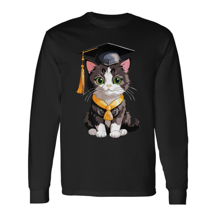 Cute Graduation Cat Colorful Kitty Kitten Grad Celebration Long Sleeve T-Shirt