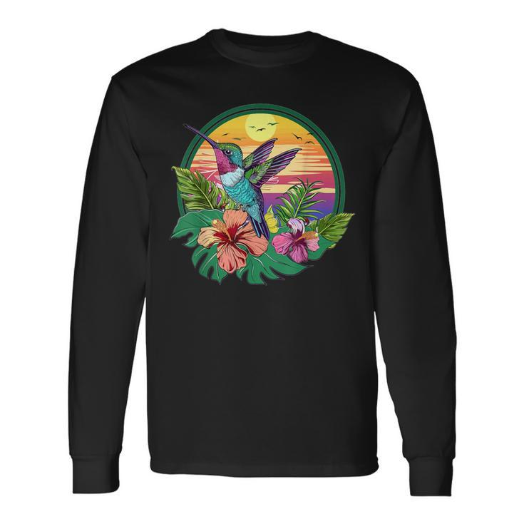 Cute Hummingbird With Flowers I Aesthetic Hummingbird Long Sleeve T-Shirt Gifts ideas