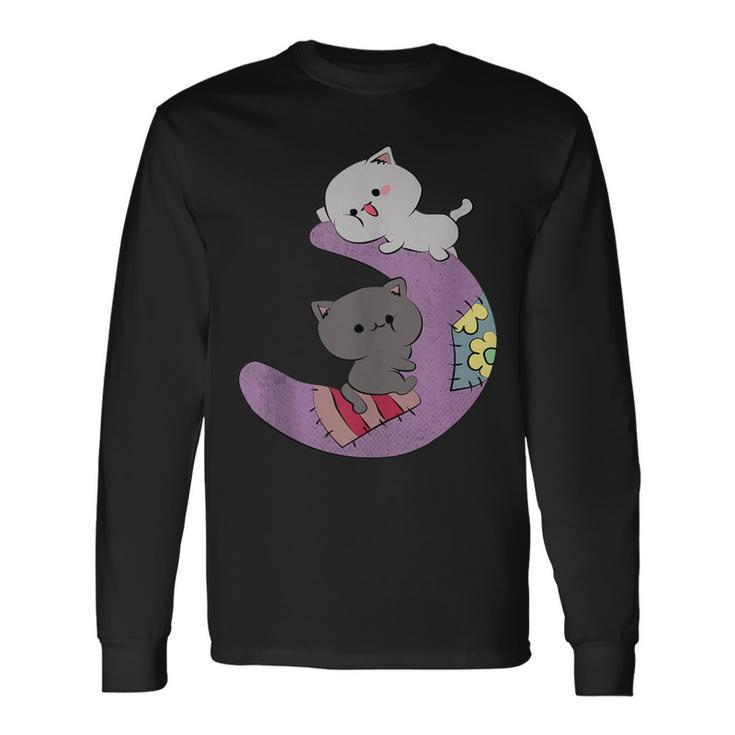 Cute Kawaii Cat Anime Cute Cats On Purple Moon Long Sleeve T-Shirt Gifts ideas