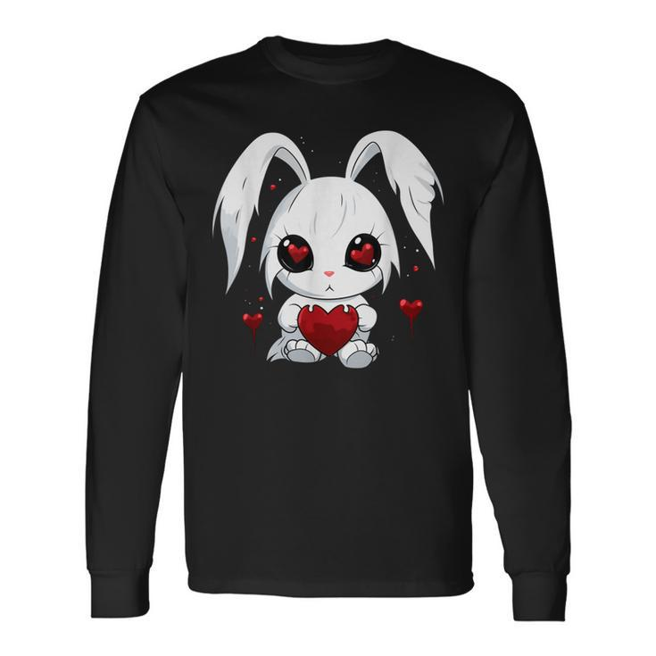 Cute Kawaii Goth Bunny Gothic White Bunny Red Heart Girls Long Sleeve T-Shirt