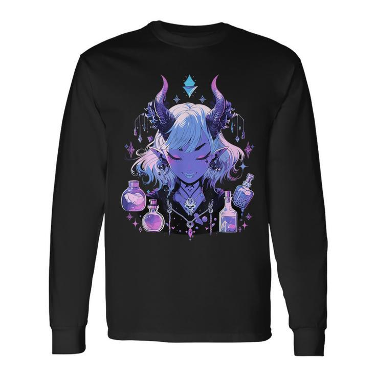 Cute Kawaii Witchy Demonic Lady Crystal Alchemy Pastel Goth Long Sleeve T-Shirt