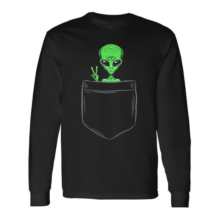 Cute Little Alien In Pocket Vintage Universe Ufo Idea Long Sleeve T-Shirt Gifts ideas