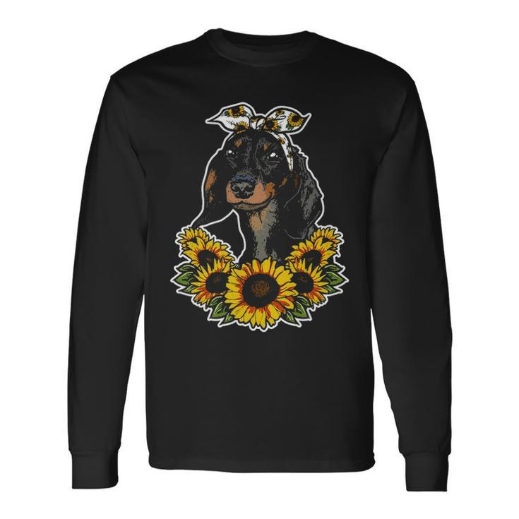 Cute Love Dog Sunflower Decor Dachshund Long Sleeve T-Shirt