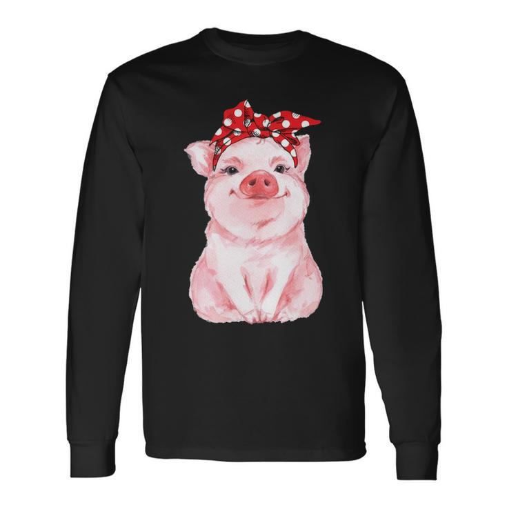Cute Pig With Bandana Long Sleeve T-Shirt