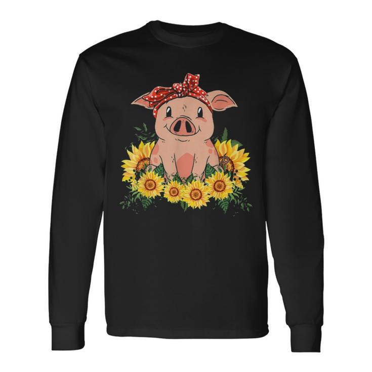 Cute Pig Bandana Sunflower Long Sleeve T-Shirt