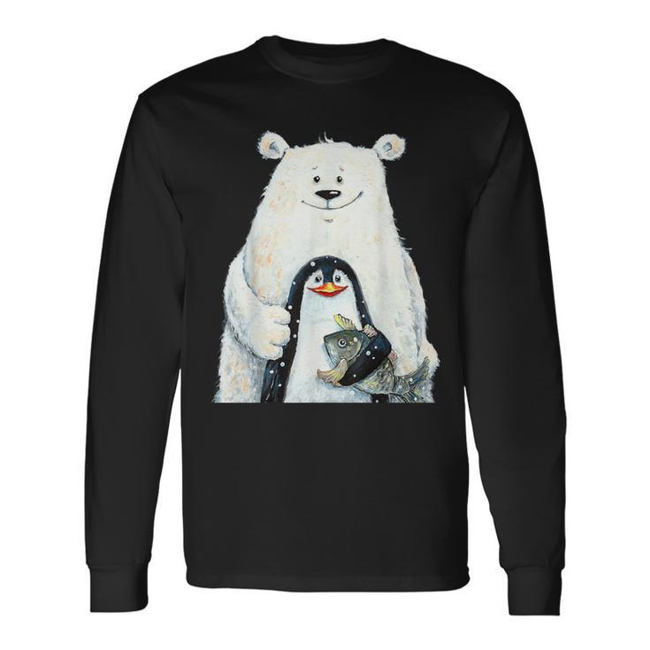 Cute Polar Bear And Penguin Bird Fish Lovers Animal Friends Long Sleeve T-Shirt