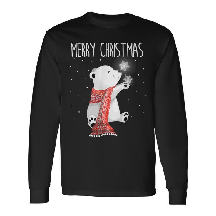 Cute Polar Bear Scarf Merry Christmas Xmas Holidays Long Sleeve T-Shirt