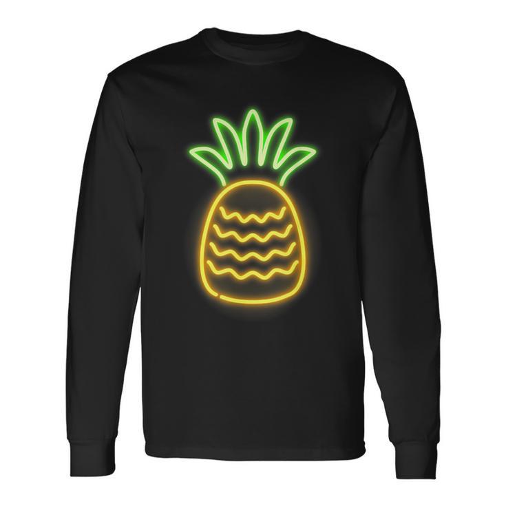 Cute Retro Neon Pineapple For Hawaiian Beaches Long Sleeve T-Shirt