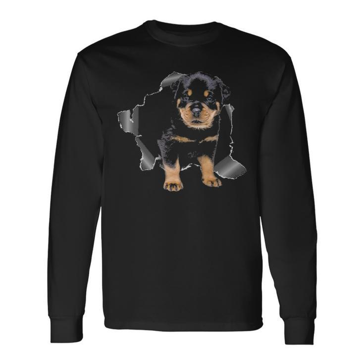 Cute Rottweiler Torn Cloth  Rottweiler Lover Dog Owner Puppy Long Sleeve T-Shirt