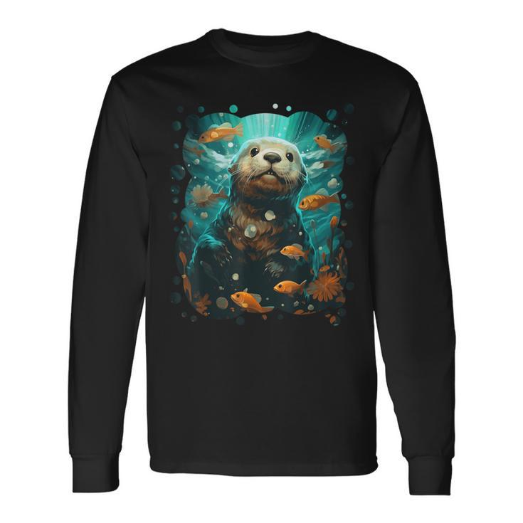 Cute Sea Otter Animal Nature Lovers Graphic Long Sleeve T-Shirt Gifts ideas