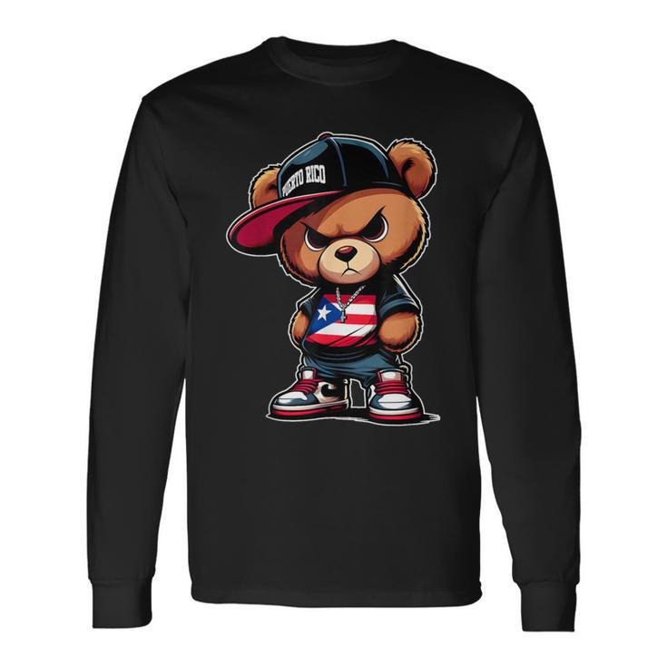 Cute Teddy Bear Puerto Rico Flag Boricua Puerto Rican Long Sleeve T-Shirt