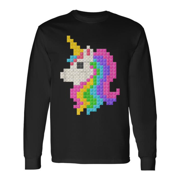 Cute Unicorn Lover Building Blocks Brick Master Builder Girl Long Sleeve T-Shirt