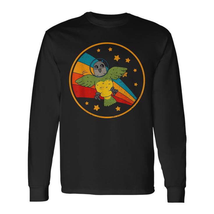 Cute Vintage Senegal Parrot Retro White Parrot In Space Long Sleeve T-Shirt