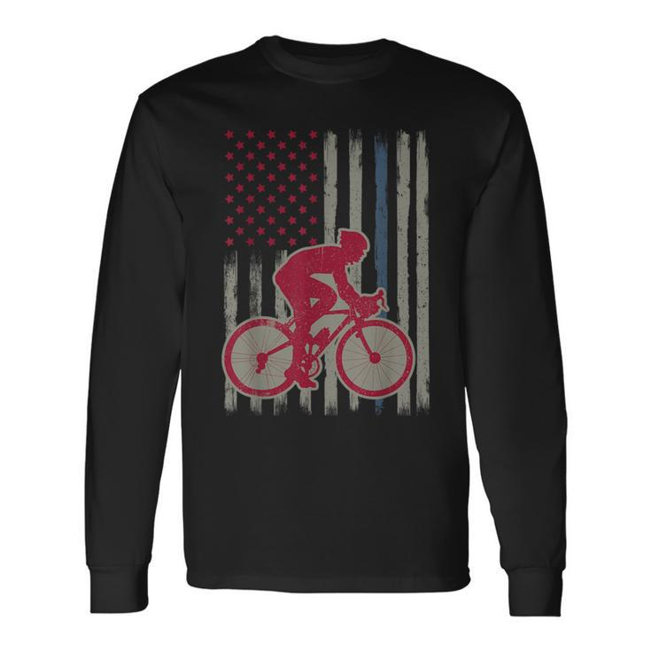 Cycling American Flag Patriotic Usa 4Th Of July Vintage Long Sleeve T-Shirt