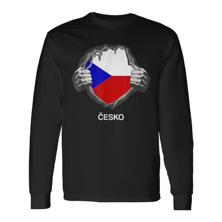 Czech Flag Cesko Heart Pride Roots Langarmshirts Geschenkideen