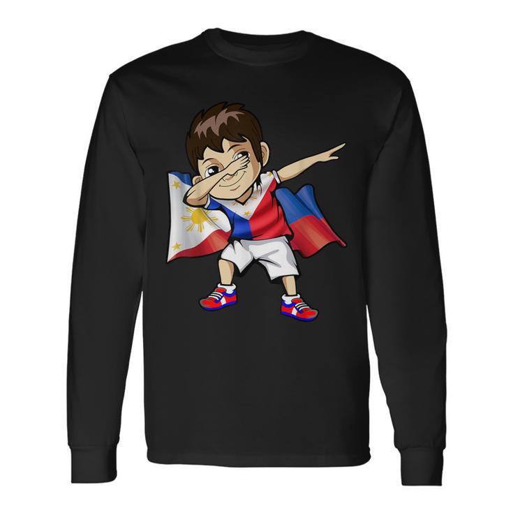 Dabbing Boy Philippine Flag Filipino Meme Jersey Dab T Long Sleeve T-Shirt