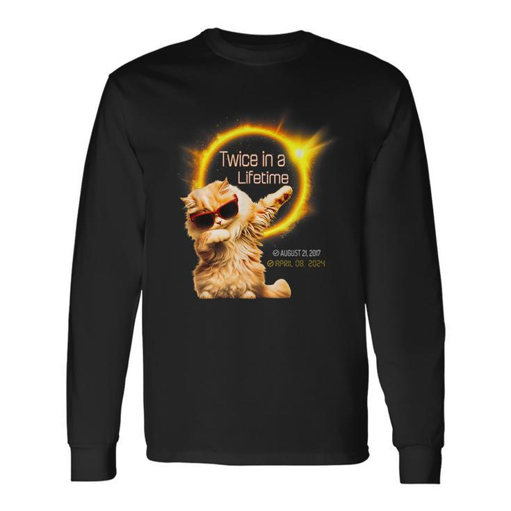 Dabbing Cat Twice In Lifetime Solar Eclipse April 040824 Long Sleeve T-Shirt