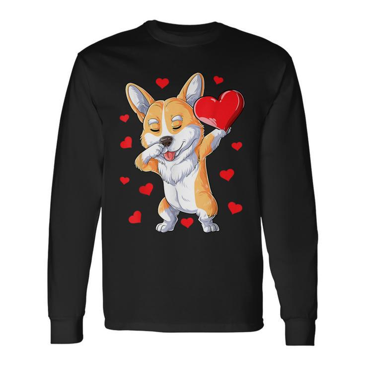 Dabbing Corgi Valentines Day Heart Boys Dog Lovers Love Long Sleeve T-Shirt
