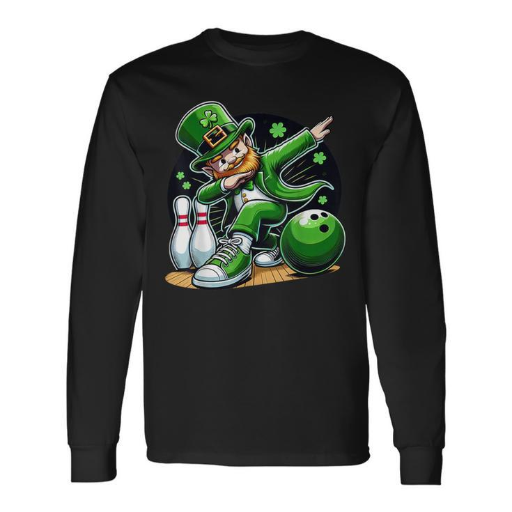 Dabbing Leprechaun Bowling Irish Bowler St Patrick's Day Long Sleeve T-Shirt Gifts ideas
