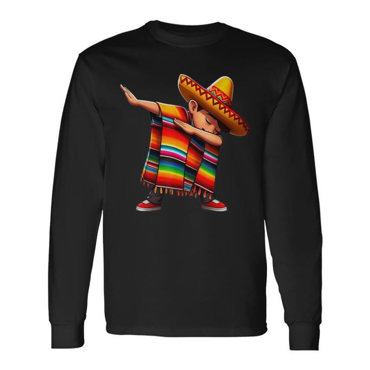 Dabbing Mexican Poncho Cinco De Mayo Boys Sombrero Dab Long Sleeve T-Shirt
