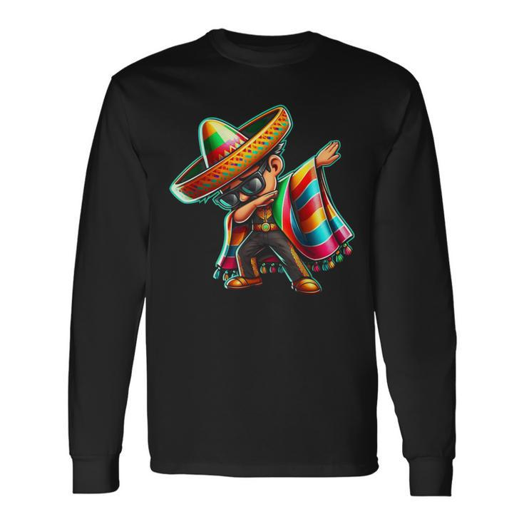 Dabbing Mexican Poncho Cinco De Mayo Boys Toddlers Long Sleeve T-Shirt