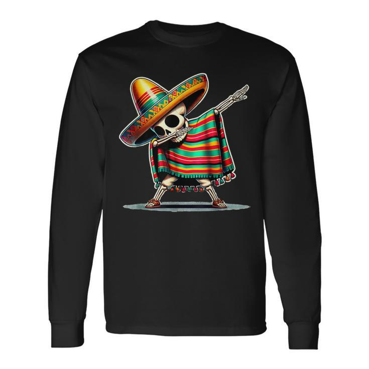 Dabbing Mexican Skeleton Poncho Cinco De Mayo Let's Fiesta Long Sleeve T-Shirt
