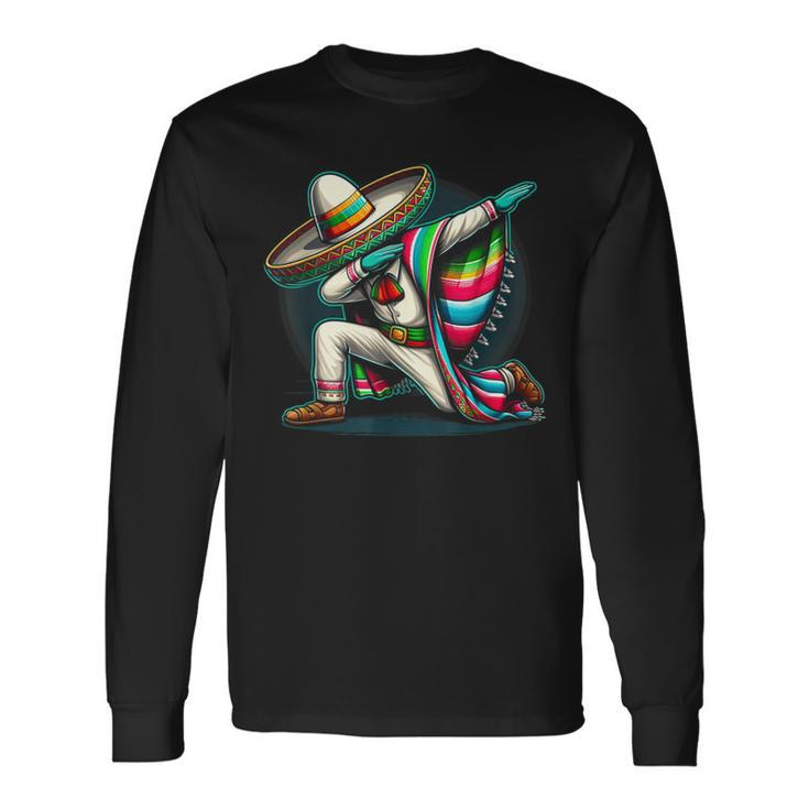 Dabbing Poncho Cinco De Mayo Mexican Sombrero Festival Long Sleeve T-Shirt