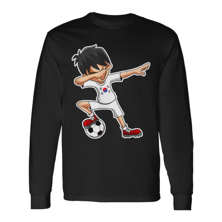 Dabbing Soccer Boy South Korea Korean Flag Jersey Long Sleeve T-Shirt