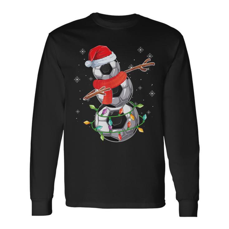 Dabbing Soccer Christmas Lights Snowman Santa Sweater Ugly Long Sleeve T-Shirt