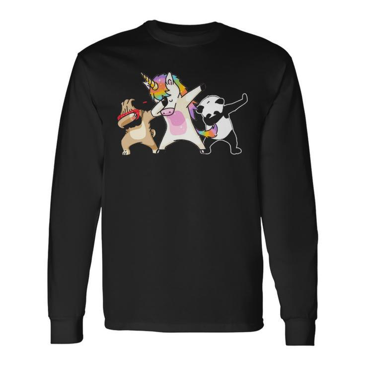 Dabbing Team Unicorn Panda Pug  Dab Birthday Gif Long Sleeve T-Shirt