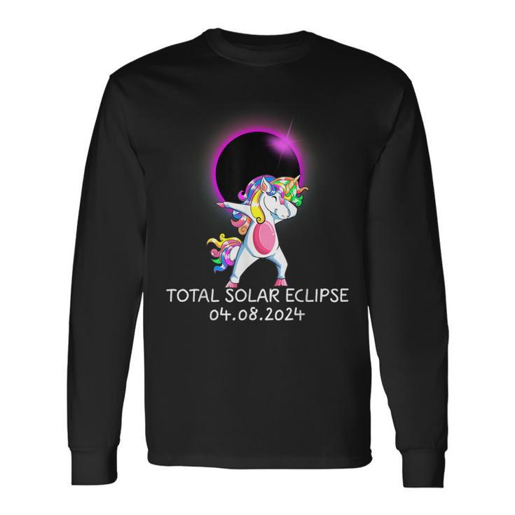 Dabbing Unicorn Usa Total Solar Eclipse April 8 2024 Long Sleeve T-Shirt