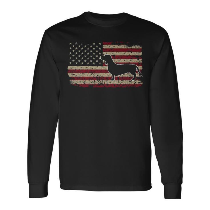 Dachshund America Flag Patriotic Weiner Dog Long Sleeve T-Shirt