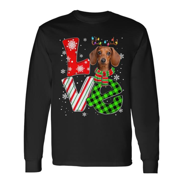 Dachshund Christmas Tree Lights Santa Dog Xmas Long Sleeve T-Shirt